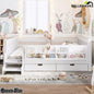 Bellemave® Kids Floor Bed with Storage Bookcases & Drawers, Solid Wood Montessori Floor Bed with Guardrails and Cute Stairs, No Box Spring Needed - Bellemave
