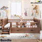 Bellemave® Kids Floor Bed with Storage Bookcases & Drawers, Solid Wood Montessori Floor Bed with Guardrails and Cute Stairs, No Box Spring Needed - Bellemave