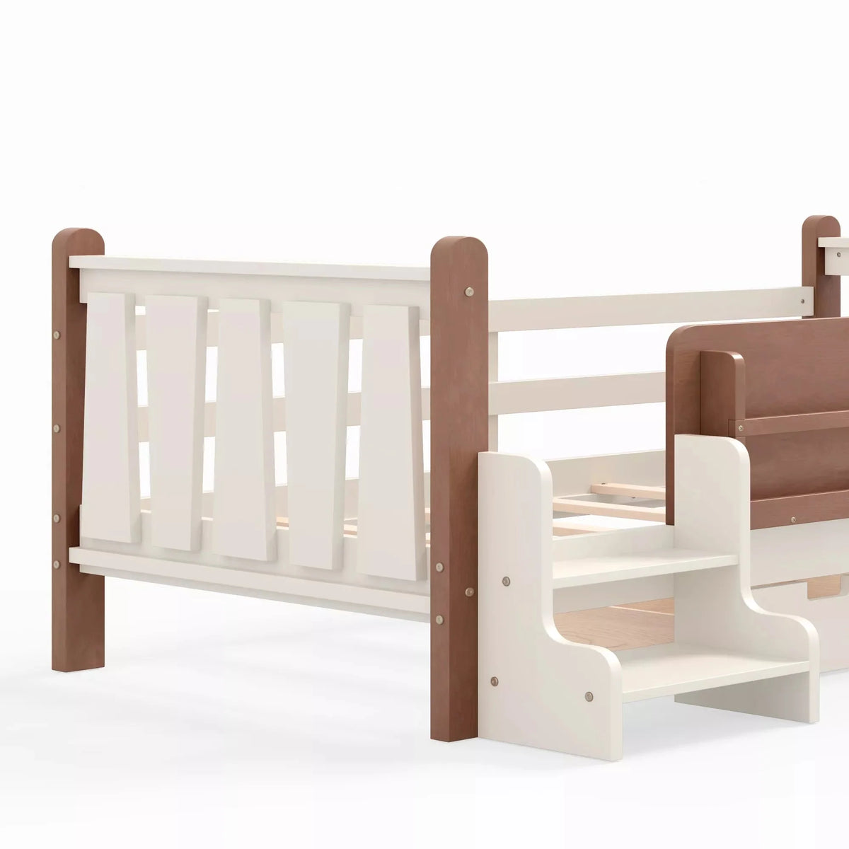 Bellemave® Kids Floor Bed with Storage Bookcases & Drawers, Solid Wood Montessori Floor Bed with Guardrails and Cute Stairs, No Box Spring Needed - Bellemave