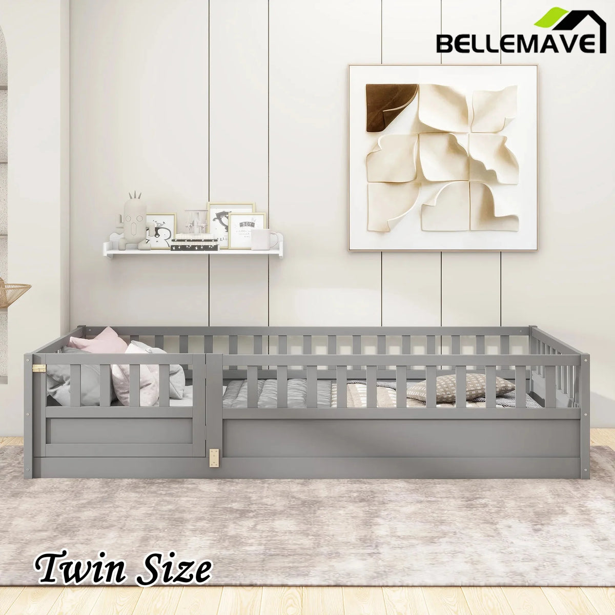 Bellemave® Montessori Floor Bed with Super High Security Barrier and Door - Bellemave
