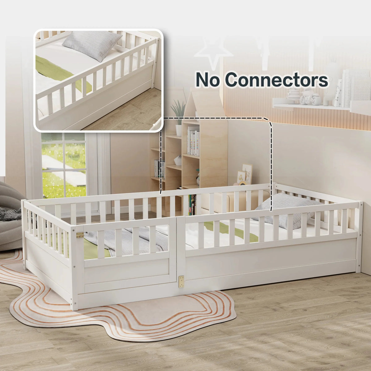 Bellemave® Montessori Floor Bed with Super High Security Barrier and Door - Bellemave
