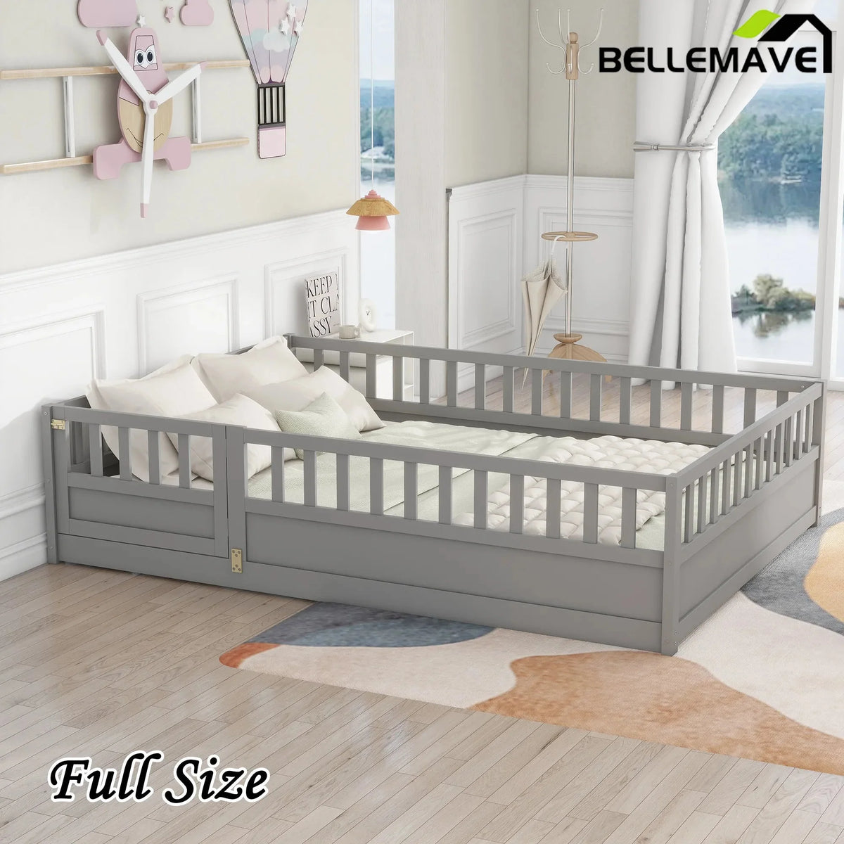 Bellemave® Montessori Floor Bed with Super High Security Barrier and Door - Bellemave