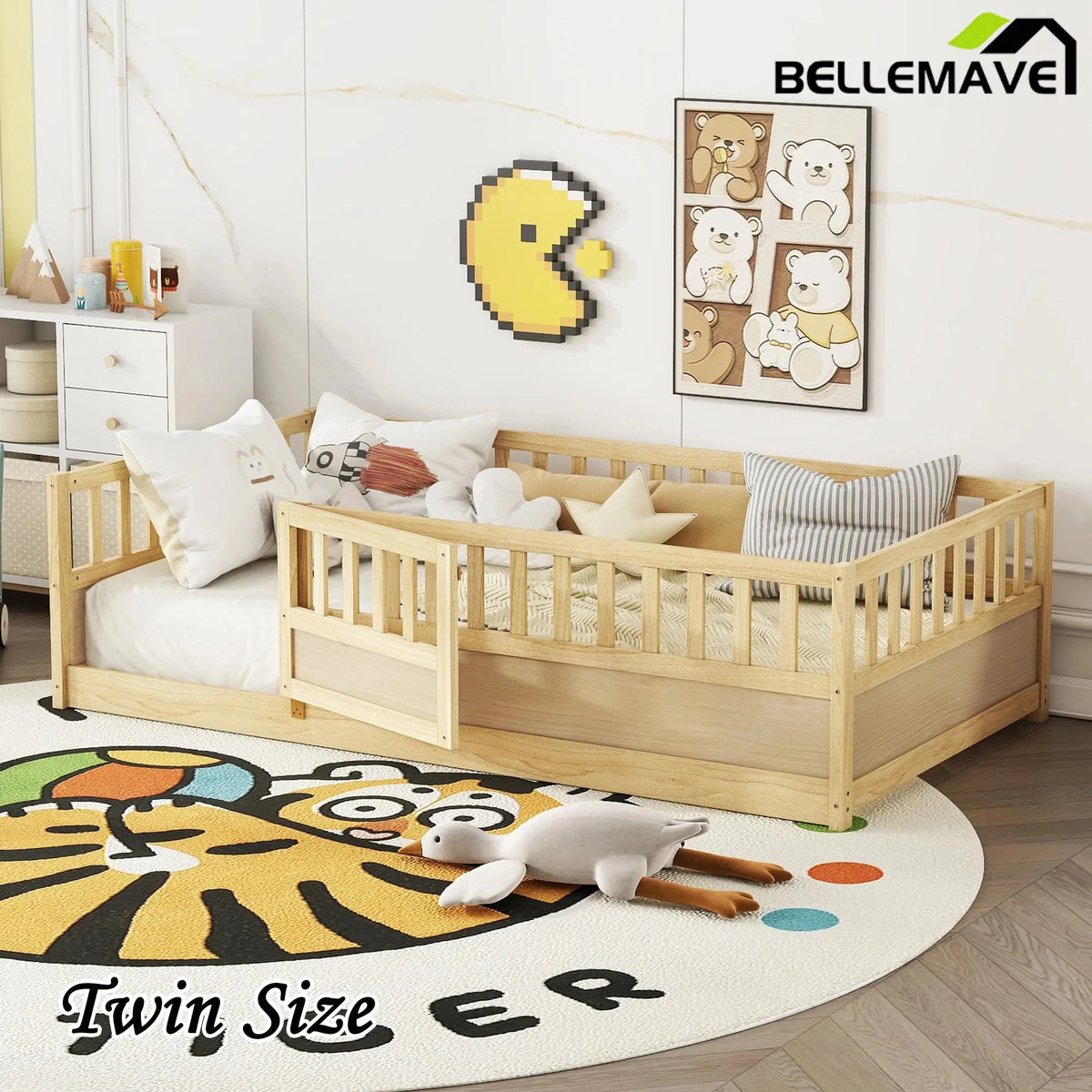 Bellemave® Montessori Floor Bed with Super High Security Barrier and Door - Bellemave
