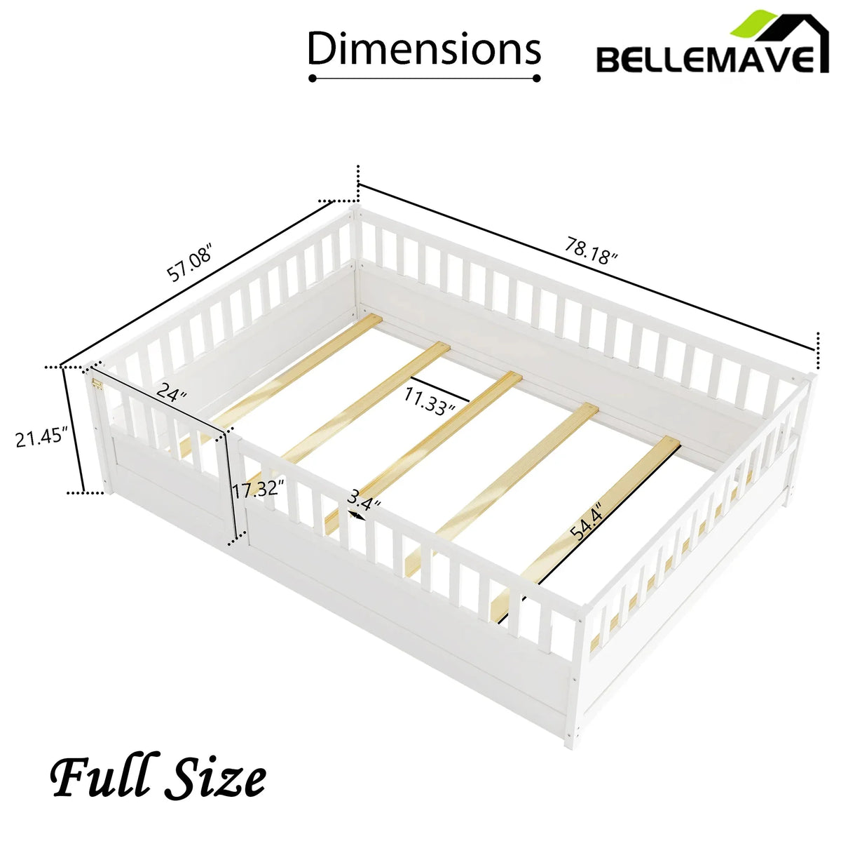 Bellemave® Montessori Floor Bed with Super High Security Barrier and Door - Bellemave