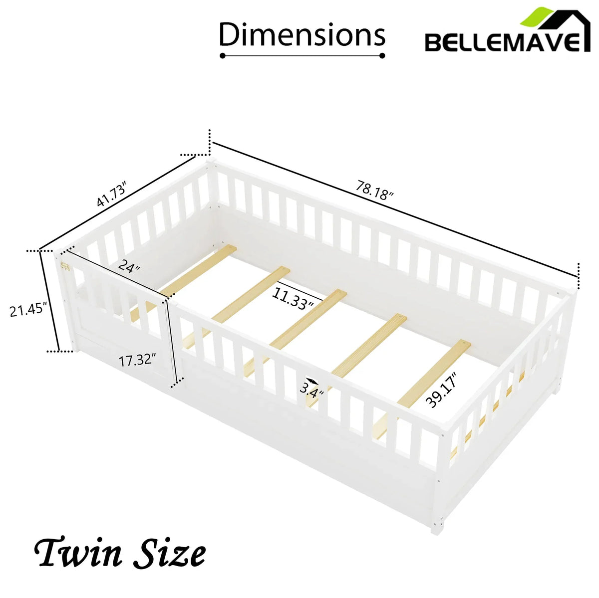Bellemave® Montessori Floor Bed with Super High Security Barrier and Door - Bellemave