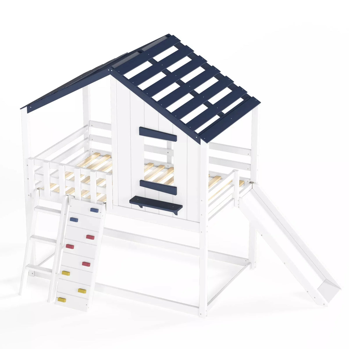 House shaped loft bed with slide for children's bedroom
