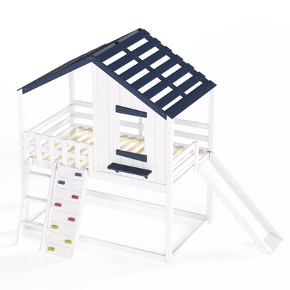 House shaped loft bed with slide for children's bedroom