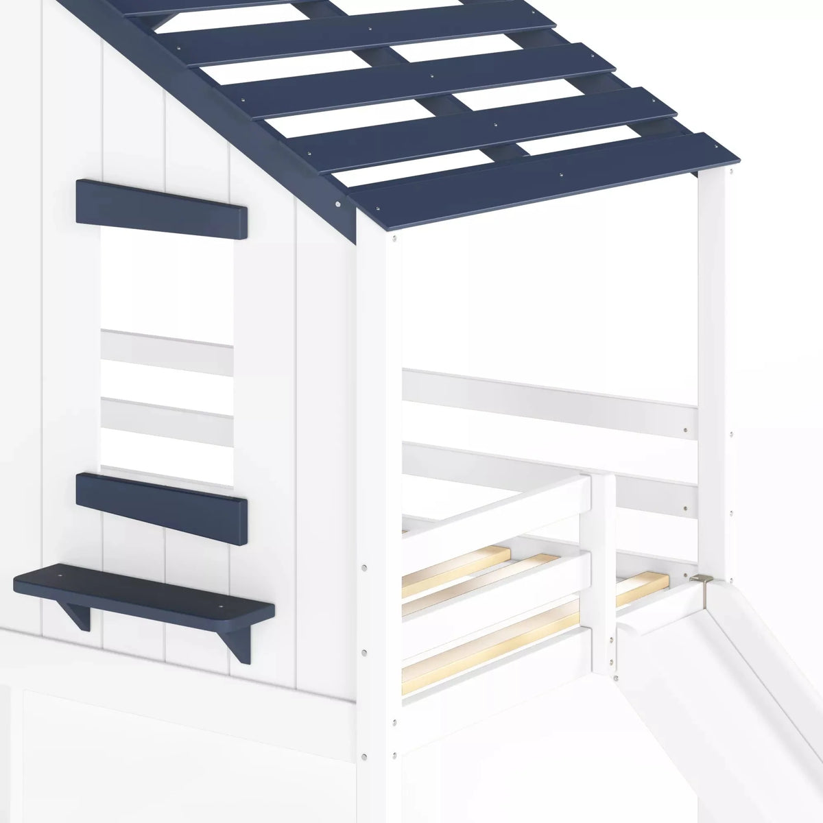 Kids loft bed with climbing wall and slide