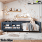 Bellemave® Queen Size Floor Bed with Slats and Safety Guardrail, Easy Assemble Montessori Beds with Fence and Built - in Bookshelf for Girls, Boys, White - Bellemave