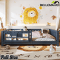 Bellemave® Queen Size Floor Bed with Slats and Safety Guardrail, Easy Assemble Montessori Beds with Fence and Built - in Bookshelf for Girls, Boys, White - Bellemave