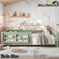 Bellemave® Queen Size Floor Bed with Slats and Safety Guardrail, Easy Assemble Montessori Beds with Fence and Built-in Bookshelf for Girls, Boys, White - Bellemave