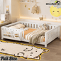 Bellemave® Queen Size Floor Bed with Slats and Safety Guardrail, Easy Assemble Montessori Beds with Fence and Built - in Bookshelf for Girls, Boys, White - Bellemave