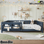 Bellemave® Queen Size Floor Bed with Slats and Safety Guardrail, Easy Assemble Montessori Beds with Fence and Built - in Bookshelf for Girls, Boys, White - Bellemave