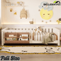 Bellemave® Queen Size Floor Bed with Slats and Safety Guardrail, Easy Assemble Montessori Beds with Fence and Built - in Bookshelf for Girls, Boys, White - Bellemave