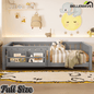 Bellemave® Queen Size Floor Bed with Slats and Safety Guardrail, Easy Assemble Montessori Beds with Fence and Built - in Bookshelf for Girls, Boys, White - Bellemave